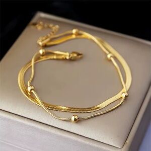 Stainless Steel 2 Layer Blade Circular Bead Anklet